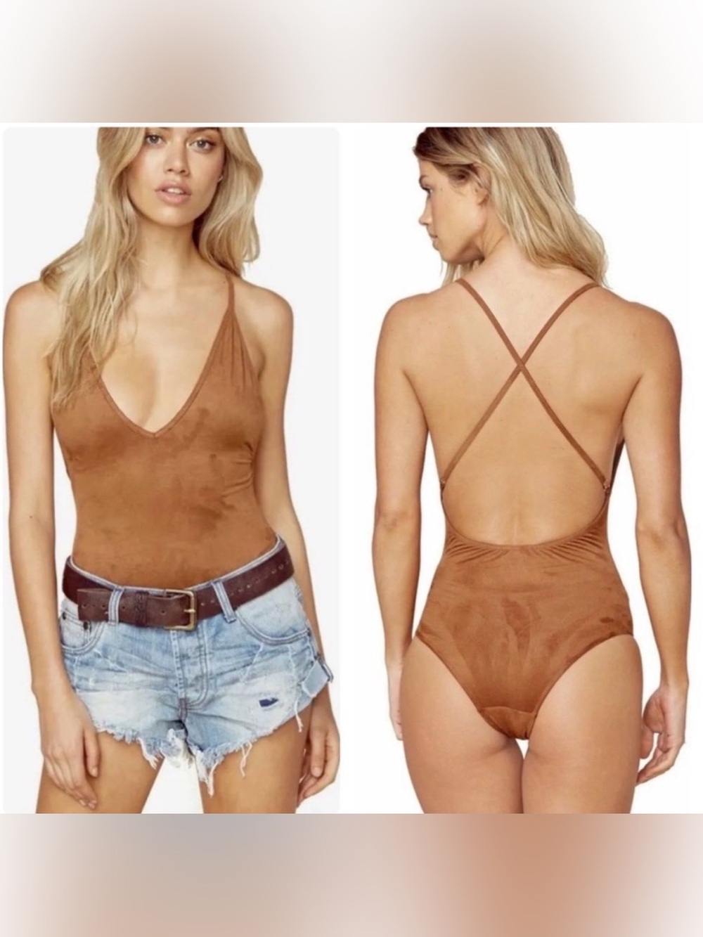Blue Life Planet Bodysuit Sz L Boogie Faux Suede Night Coco Summer Party Tan